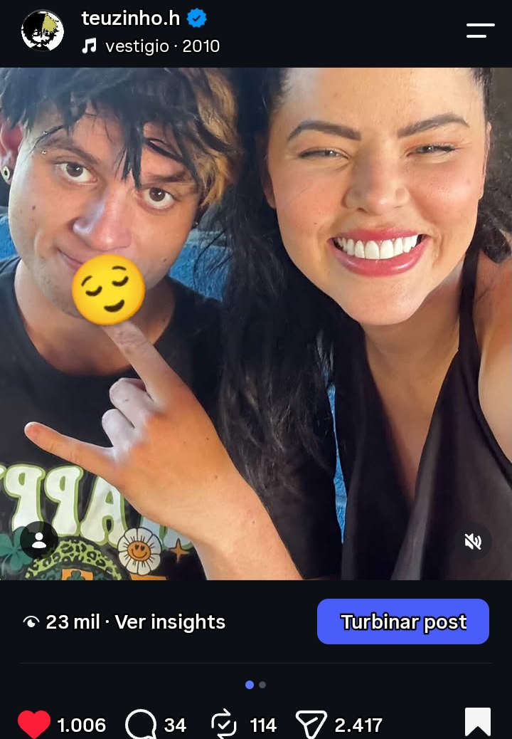 Captura da publicação no Instagram com a foto de Teuzinho.h e Markelly Oliveira